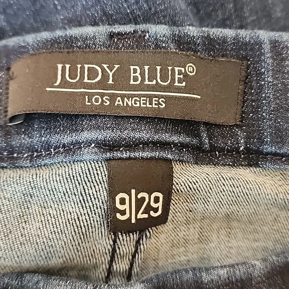 Judy Blue dark blue wash raw hem super stretch pull on super flare jeans 9/29 - Picture 10 of 13